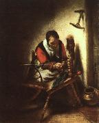 Nicolas Maes A Woman Spinning oil painting reproduction